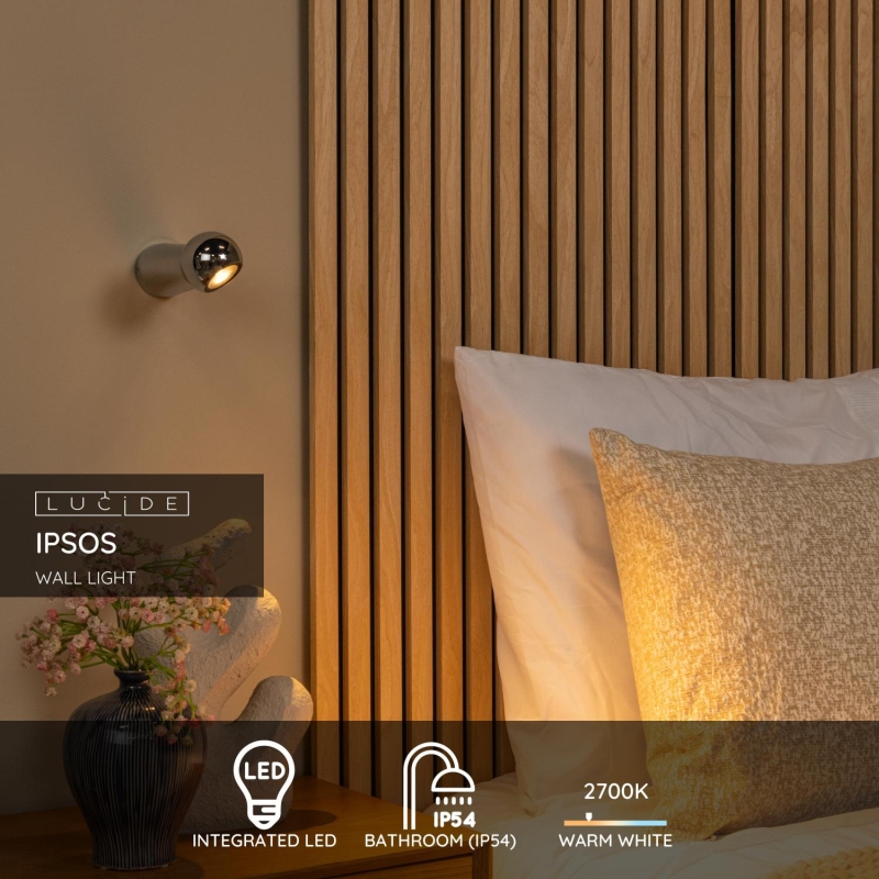 Lucide IPSOS - Nástenné svietidlo vnútorné/vonkajšie - LED - 1x6W 2700K - IP54 - Chrome